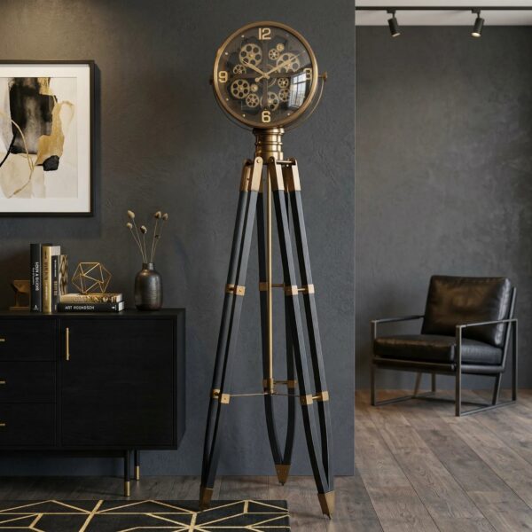 Black Coffee LED Gear Tripod Floor Clock