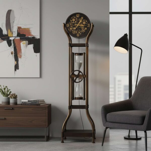 Aged Bronze Hourglass Gear Floor Clock