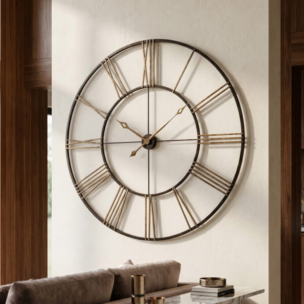 Aged Black Open-Frame Wall Clock
