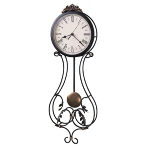 Antique gold leaf-detail pendulum wall clock with aged dial