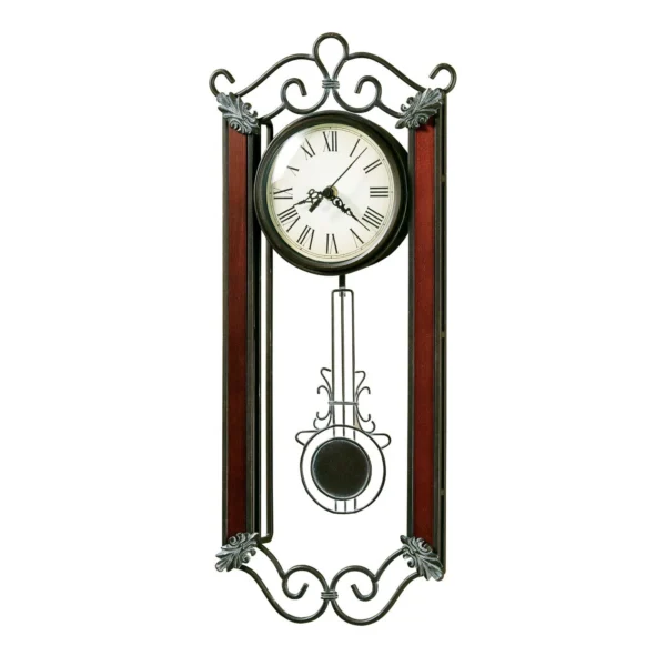 Cherry-Tone Scrollwork Pendulum Wall Clock