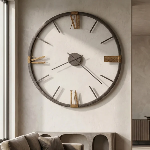 Textured Charcoal Oversized Open-Frame Wall Clock