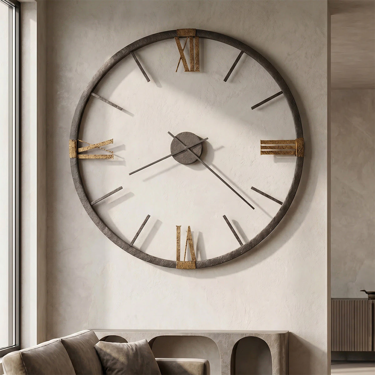 Textured Charcoal Oversized Open-Frame Wall Clock