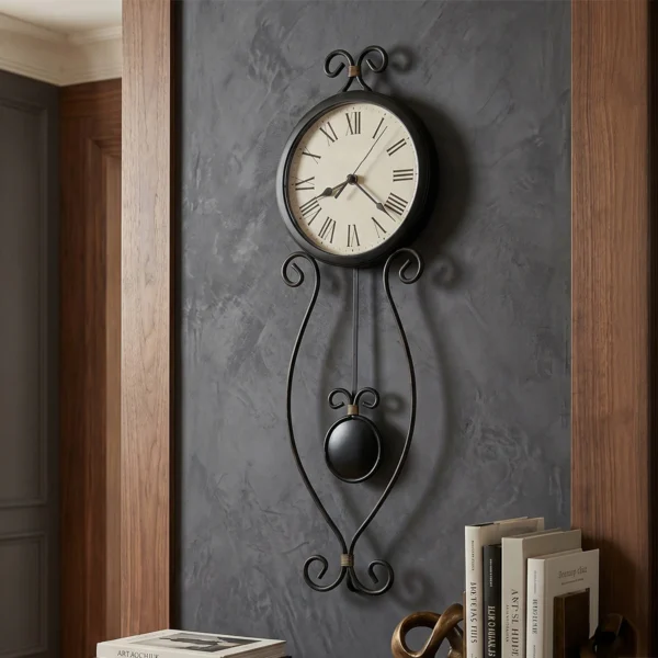 Antique Black Scrollwork Pendulum Wall Clock