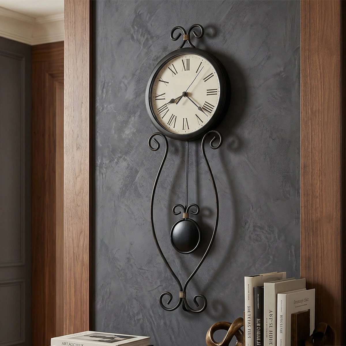 Antique Black Scrollwork Pendulum Wall Clock