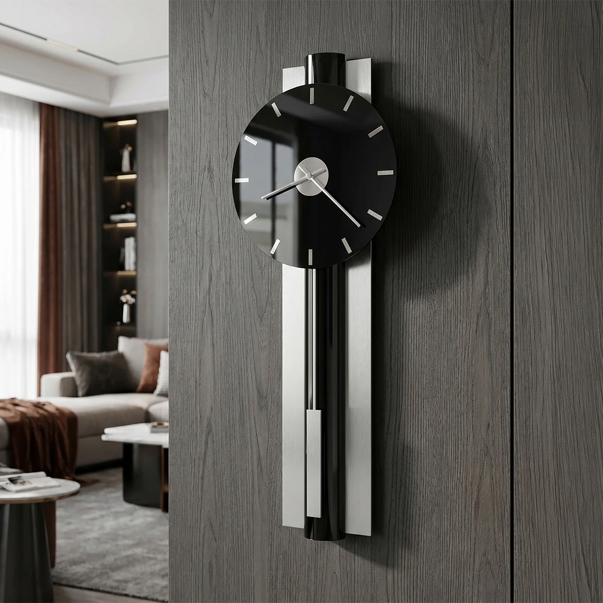 High-Gloss Black Rectangular Pendulum Wall Clock