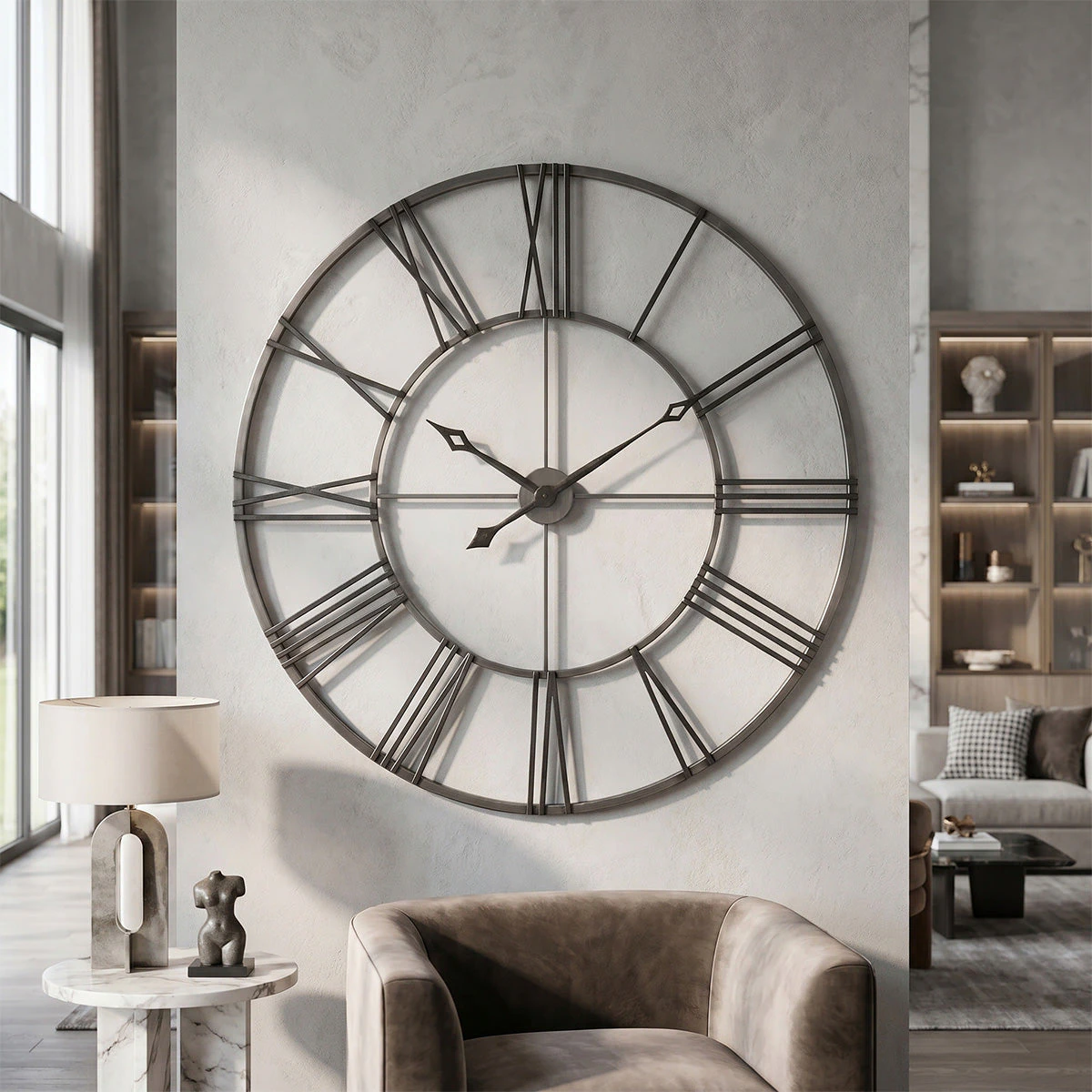 Aged Nickel Open-Frame Wall Clock