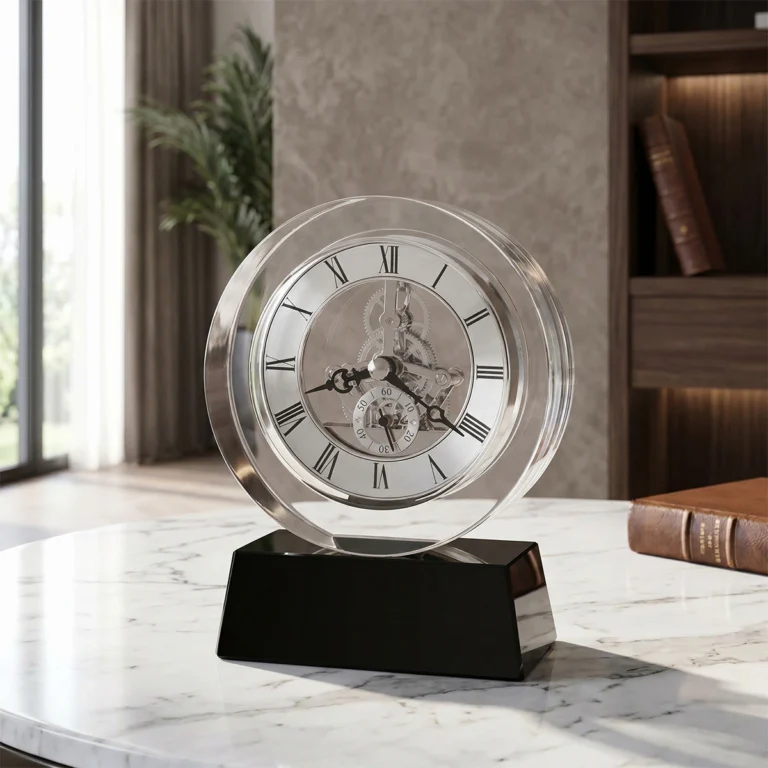 Clear Crystal Skeleton-Dial Table Clock