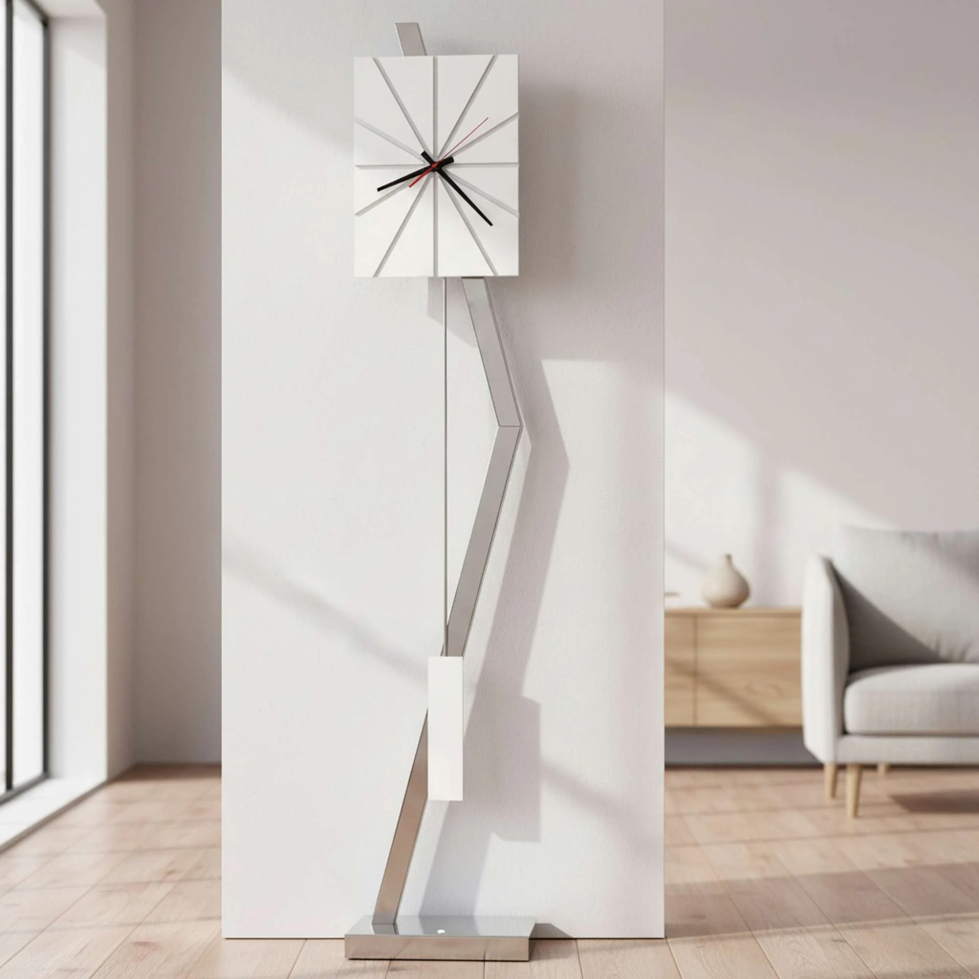 Gloss White Angular Pendulum Floor Clock