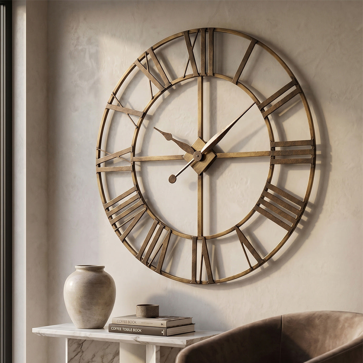 Antique Brass Open-Frame Wall Clock