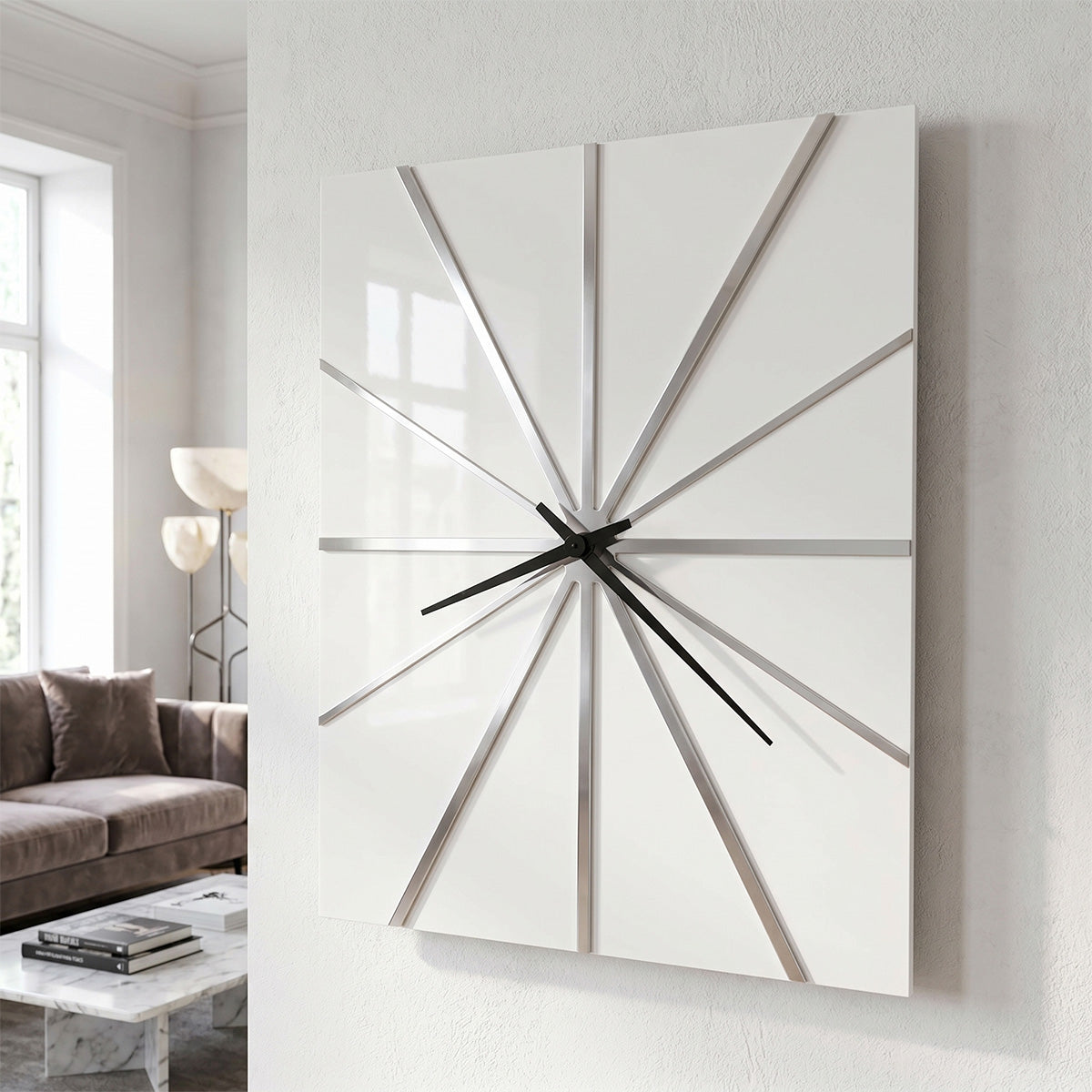 Gloss White Radial Square Wall Clock