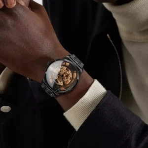 Gold-Tone Skeleton Mechanical Watch