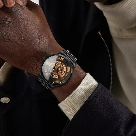 Gold-Tone Skeleton Mechanical Watch
