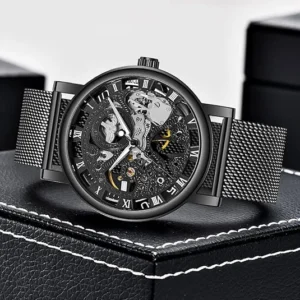 Automatic Mechanical Watch with Mesh Bracelet
