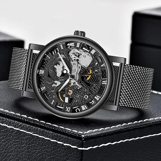 Automatic Mechanical Watch with Mesh Bracelet