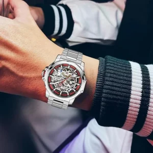 Industrial Skeleton Automatic Watch with Stainless Steel Bracelet