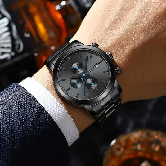 Black Stainless Steel Quartz Chronograph with Calendar