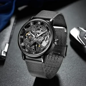 Automatic Mechanical Watch with Mesh Bracelet